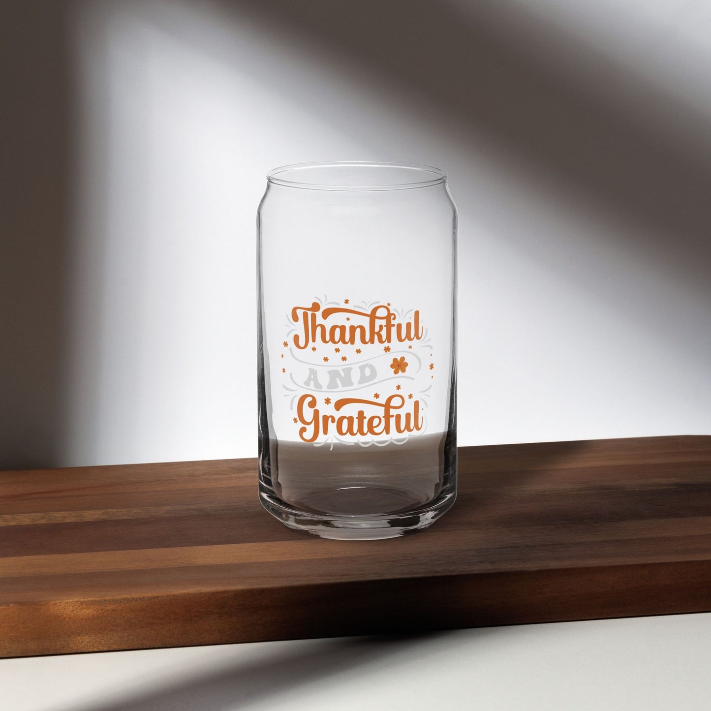 Thankful and Grateful Can-shaped glass