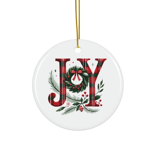 Christmas Ceramic Ornament - Joy Christmas Design - Snowflake, Round