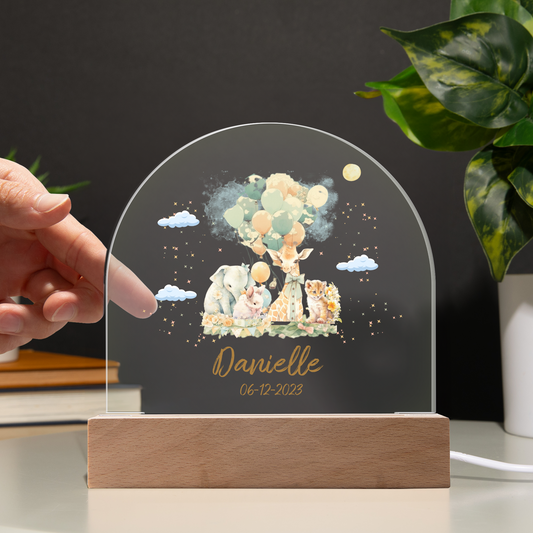 Personalized Nursery Animal Friends Acrylic Dome Nightlight