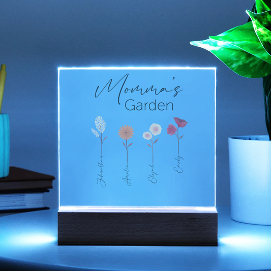 Personalized Mother's Day Garden Acrylic Square Plaque *Optional Nightlight