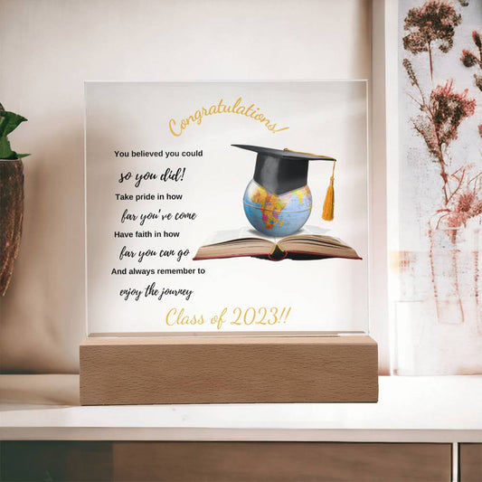 Personalized Conquer the World Graduation Acrylic Square Plaque