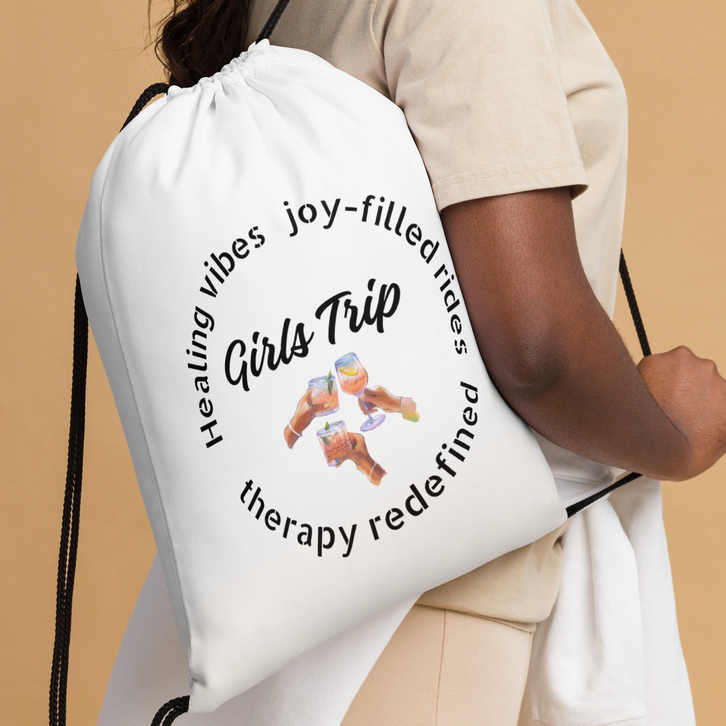 Girls Trip Therapy Redefined White Drawstring bag