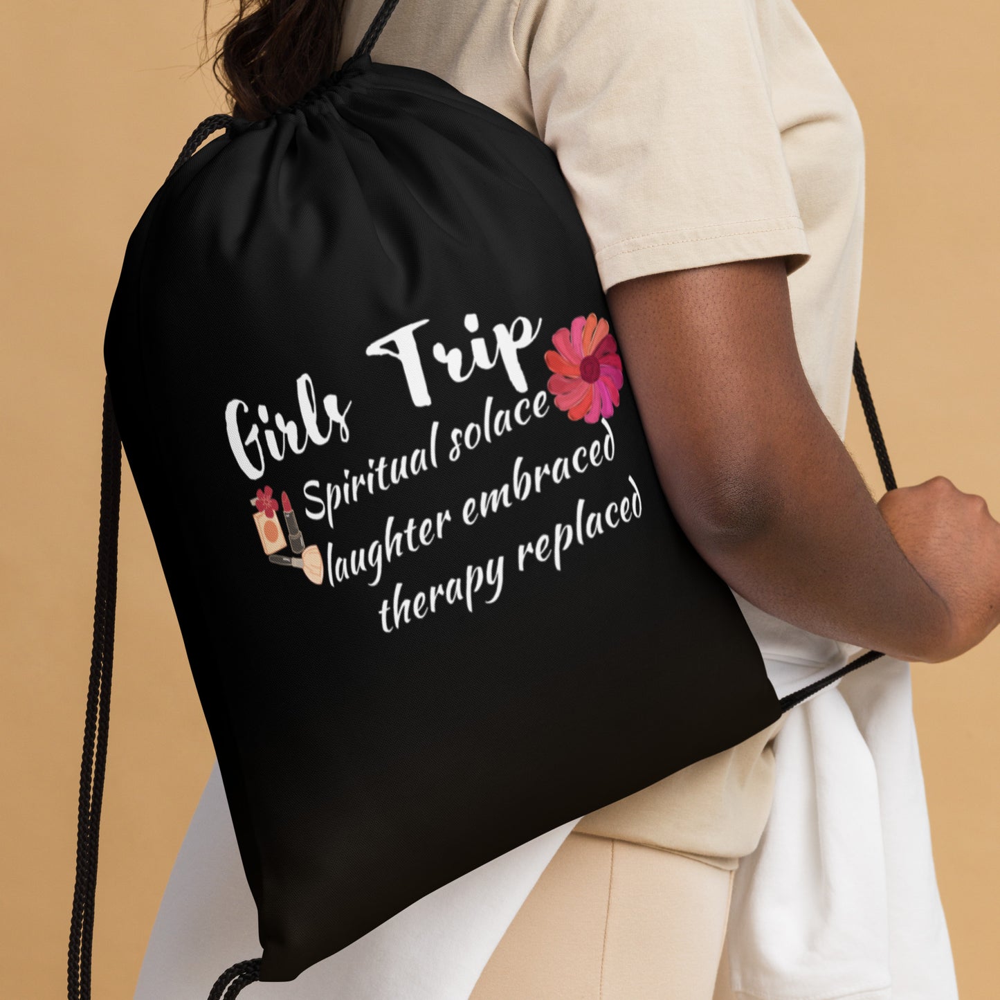 Girls Trip Therapy Replaced Black Drawstring bag