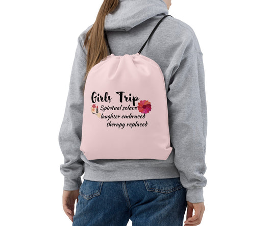 Girls Trip Therapy Replaced Pink Drawstring bag