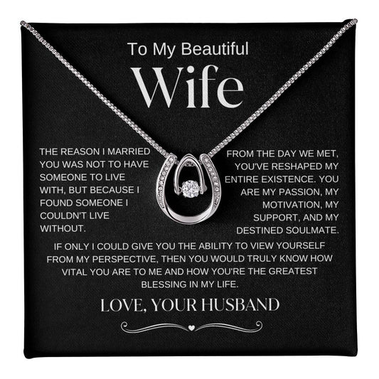 To My Beautiful Wife, Lucky In Love Necklace, Mother's Day, Valentine's Day, Birthday