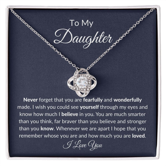 To My Daughter Never Forget Love Knot Necklace