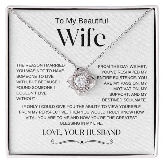 To My Beautiful Wife, Love Knot Necklace, Mother's Day, Valentine's Day, Birthday