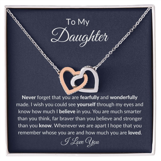 To My Daughter Never Forget Interlocking Hearts Necklace