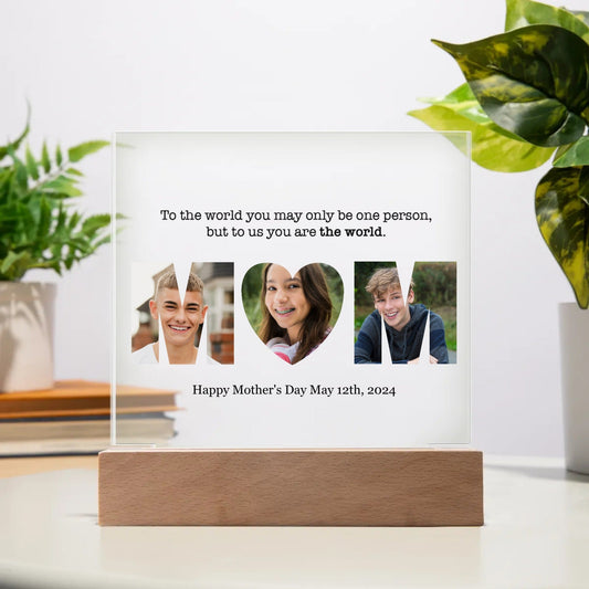 Personalized Mom Photo Acrylic Square Plaque, Multiple Message Options and Customize Message Option