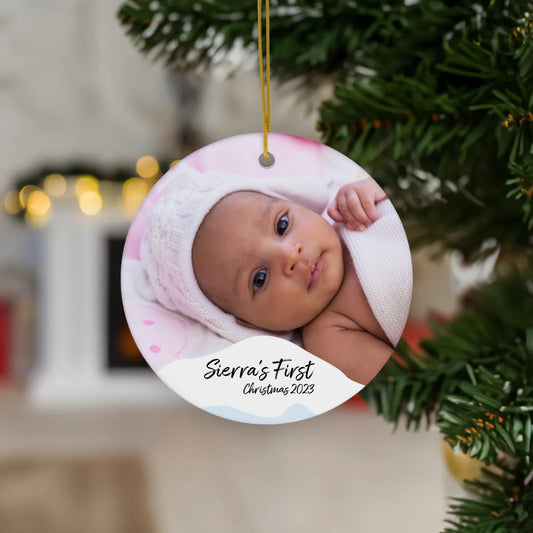 Personalized Baby's First Christmas Ornament, Round Shape